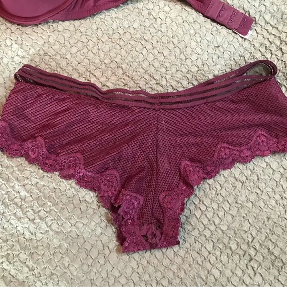 Beautiful plum colored VS lined demi bra with 2 matching pairs of panties EUC - Picture 6 of 12
